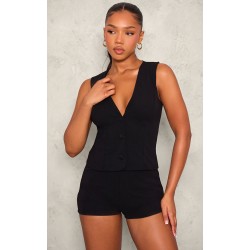 Black Soft Tailored Button Up Vest