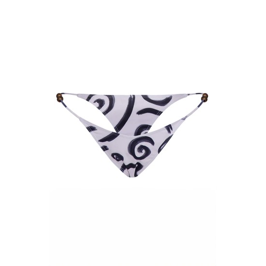 Monochrome Swirl Print Bead Detail Bikini Bottoms Monochrome Swirl Print Bead Detail Bikini Bottoms