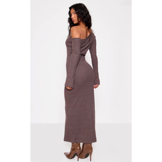 Chocolate Heavy Brushed Asymmetric Maxi Dress Chocolate Heavy Brushed Asymmetric Maxi Dress