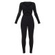 Black Rib Cross Over Long Sleeved Jumpsuit Black Rib Cross Over Long Sleeved Jumpsuit
