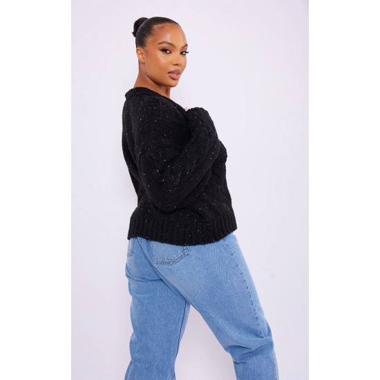 Plus Black Space Dye Chunky Knit Cardigan Plus Black Space Dye Chunky Knit Cardigan