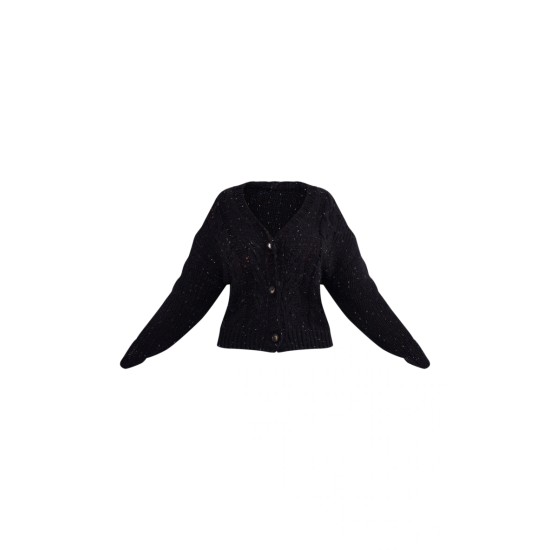Plus Black Space Dye Chunky Knit Cardigan Plus Black Space Dye Chunky Knit Cardigan