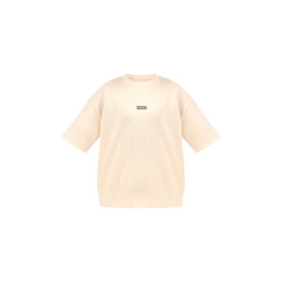 PRETTYLITTLETHING Cream Badge Detail Oversized Short Sleeve Sweatshirt PRETTYLITTLETHING Cream Badge Detail Oversized Short Sleeve Sweatshirt