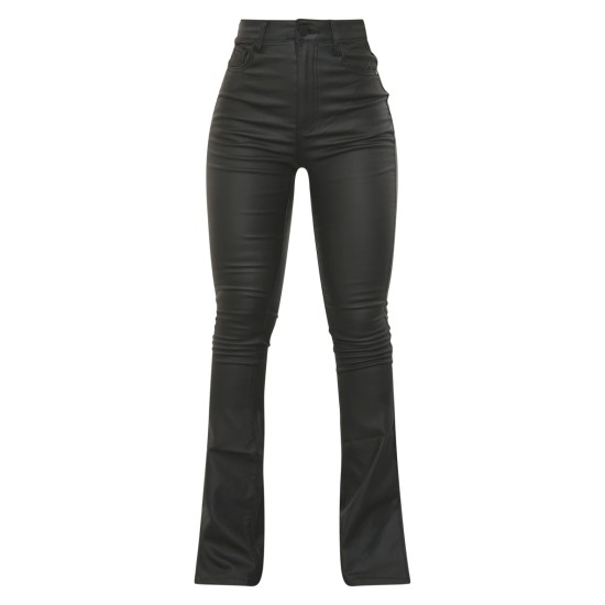 Black Coated Denim Split Hem Flares Black Coated Denim Split Hem Flares