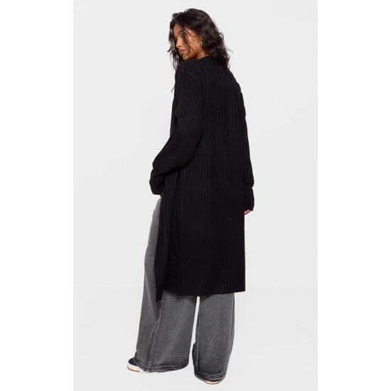 Black Ribbed Knitted Midi Cardigan Black Ribbed Knitted Midi Cardigan