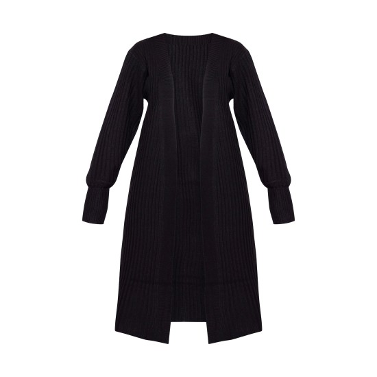 Black Ribbed Knitted Midi Cardigan Black Ribbed Knitted Midi Cardigan