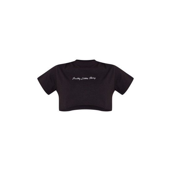 PRETTYLITTLETHING Cotton Black Oversized Crop T-Shirt PRETTYLITTLETHING Cotton Black Oversized Crop T-Shirt
