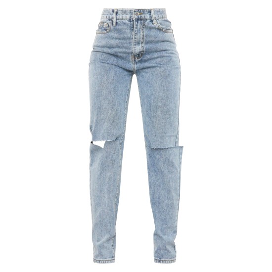 Vintage Light Blue Wash Slash Knee Long Leg Straight Leg Jeans Vintage Light Blue Wash Slash Knee Long Leg Straight Leg Jeans