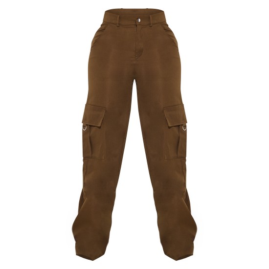 PRETTYLITTLETHING Shape Dark Khaki Green Buckle Detail Cargo Wide Leg Pants PRETTYLITTLETHING Shape Dark Khaki Green Buckle Detail Cargo Wide Leg Pants
