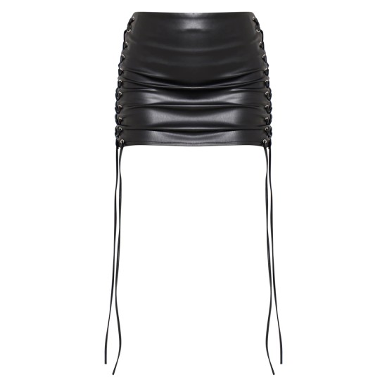 Premium Black Faux Leather Lace Front Micro Mini Skirt Premium Black Faux Leather Lace Front Micro Mini Skirt