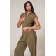Olive Washed Zip Up Rib Panel Top Olive Washed Zip Up Rib Panel Top
