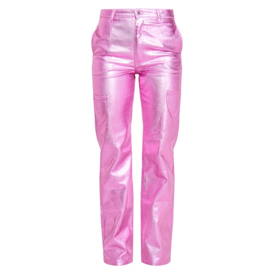 Pink Metallic Denim Stitch Detail Straight Leg Jeans Pink Metallic Denim Stitch Detail Straight Leg Jeans