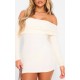 Cream Rib Foldover Bardot Bodycon Dress Cream Rib Foldover Bardot Bodycon Dress