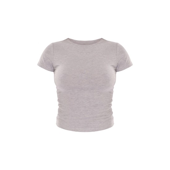 Basic Grey Marl Cotton Blend Fitted Crew Neck T Shirt Basic Grey Marl Cotton Blend Fitted Crew Neck T Shirt