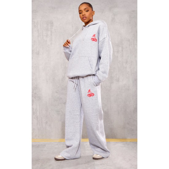 Grey Marl Cherry Print Oversized Hoodie Grey Marl Cherry Print Oversized Hoodie