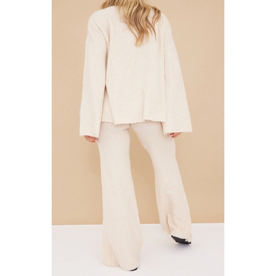 Oatmeal Luxe Rib Knit Wide Leg Pants Oatmeal Luxe Rib Knit Wide Leg Pants