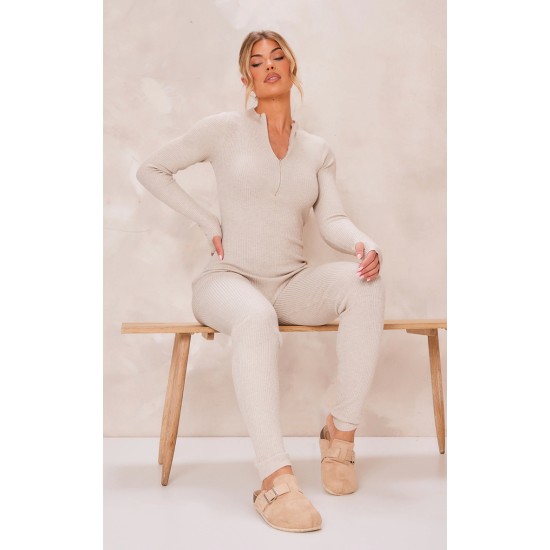 Stone Zip Detail Knitted Jumpsuit Stone Zip Detail Knitted Jumpsuit