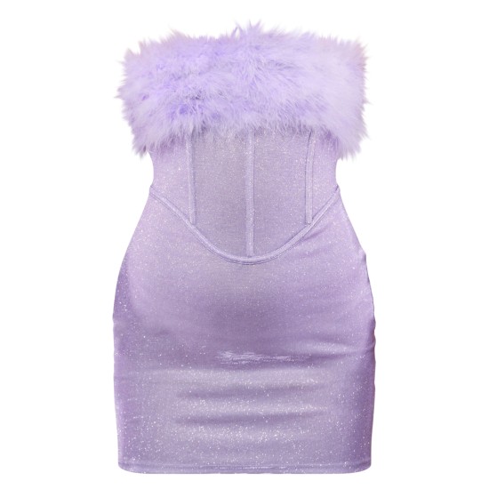 Lilac Glitter Corset Feather Bandeau Bodycon Dress Lilac Glitter Corset Feather Bandeau Bodycon Dress