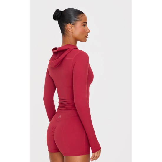 Dark Red Sculpt Hooded Gym Jacket Dark Red Sculpt Hooded Gym Jacket
