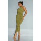Gold Glitter Plisse Ruched One Shoulder Midi Dress Gold Glitter Plisse Ruched One Shoulder Midi Dress