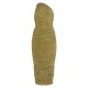 Gold Glitter Plisse Ruched One Shoulder Midi Dress Gold Glitter Plisse Ruched One Shoulder Midi Dress