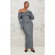 Plus Charcoal Heavy Brushed Rib Bardot Trim Maxi Dress Plus Charcoal Heavy Brushed Rib Bardot Trim Maxi Dress