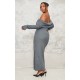 Plus Charcoal Heavy Brushed Rib Bardot Trim Maxi Dress Plus Charcoal Heavy Brushed Rib Bardot Trim Maxi Dress