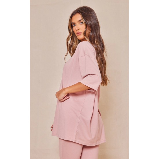 PRETTYLITTLETHING Light Pink Printed Oversized T-shirt PRETTYLITTLETHING Light Pink Printed Oversized T-shirt