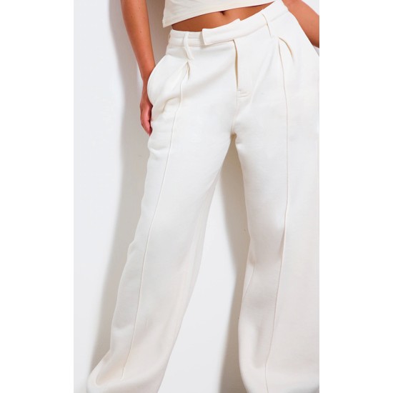 Cream Pintuck Fleeceback Tailored Sweatpants Cream Pintuck Fleeceback Tailored Sweatpants