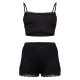 Black Jersey Lace Trim Short PJ Set Black Jersey Lace Trim Short PJ Set