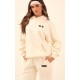PRETTYLITTLETHING Cream Logo Badge Detail Straight Leg Sweatpants PRETTYLITTLETHING Cream Logo Badge Detail Straight Leg Sweatpants