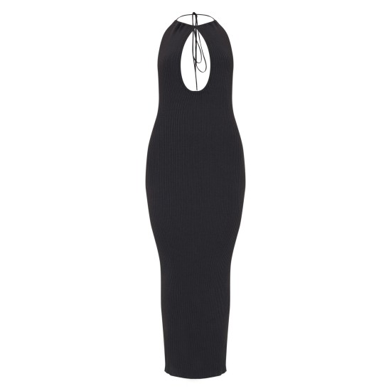 Black Fine Knit Halterneck Maxi Dress Black Fine Knit Halterneck Maxi Dress