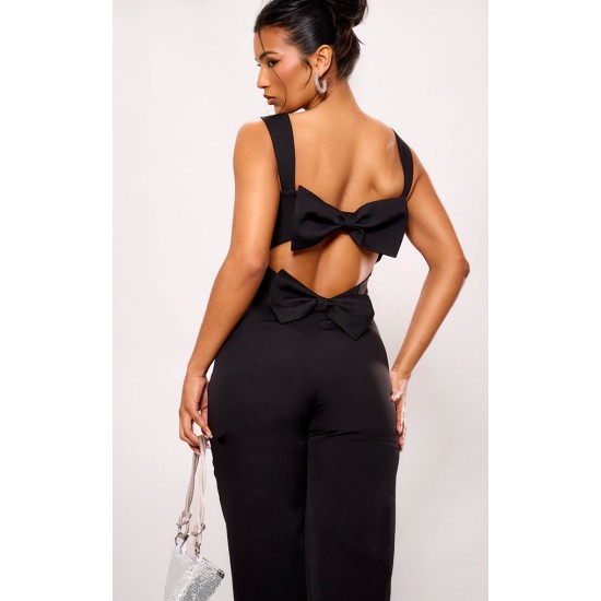Black Woven Cut Out Bow Detail Jumpsuit Black Woven Cut Out Bow Detail Jumpsuit