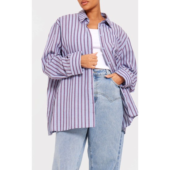 Plus Blue Striped Oversized Shirt Plus Blue Striped Oversized Shirt