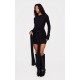 Black Heavy Brushed Rib Wrap Tie Bodycon Dress Black Heavy Brushed Rib Wrap Tie Bodycon Dress