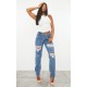 PRETTYLITTLETHING Mid Blue Ripped Mom Jeans PRETTYLITTLETHING Mid Blue Ripped Mom Jeans