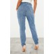PRETTYLITTLETHING Mid Blue Ripped Mom Jeans PRETTYLITTLETHING Mid Blue Ripped Mom Jeans