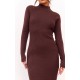 Chocolate Turtle Neck Knitted Bodycon Maxi Dress Chocolate Turtle Neck Knitted Bodycon Maxi Dress