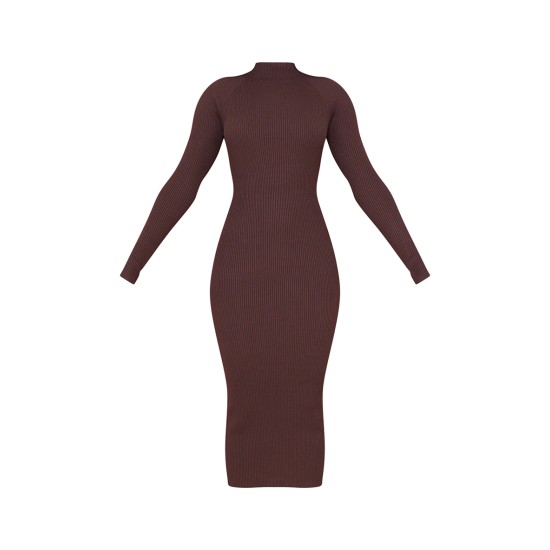 Chocolate Turtle Neck Knitted Bodycon Maxi Dress Chocolate Turtle Neck Knitted Bodycon Maxi Dress