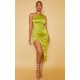 Olive Satin One Shoulder Pleat Detail Midi Dress Olive Satin One Shoulder Pleat Detail Midi Dress