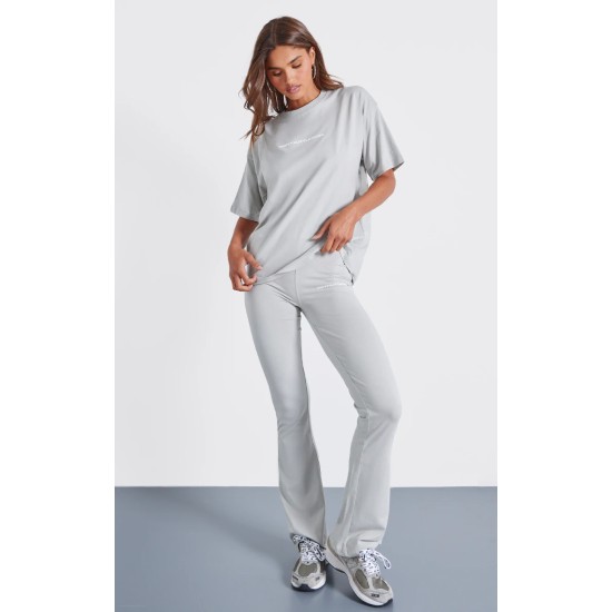 PRETTYLITTLETHING Pale Grey Printed Flared Pants PRETTYLITTLETHING Pale Grey Printed Flared Pants