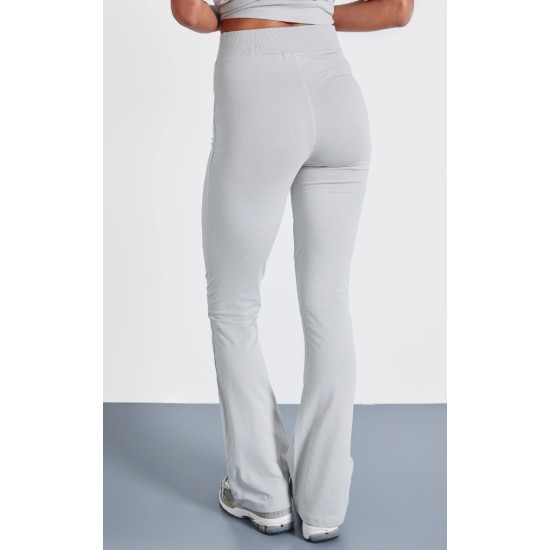 PRETTYLITTLETHING Pale Grey Printed Flared Pants PRETTYLITTLETHING Pale Grey Printed Flared Pants