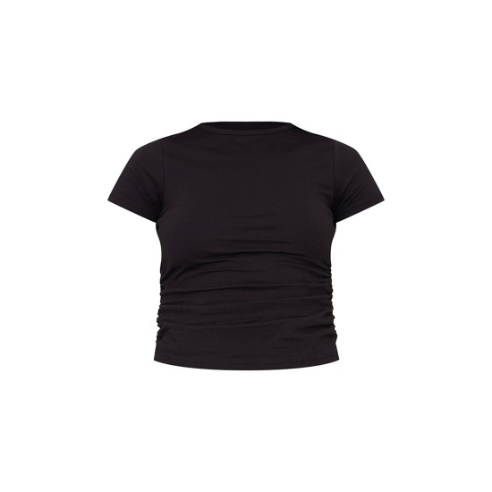 Black Cotton Side Cap Sleeve Ruched Top Black Cotton Side Cap Sleeve Ruched Top