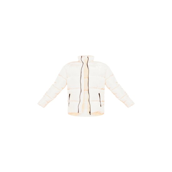 PRETTYLITTLETHING Off White Panelled High Neck Puffer Coat PRETTYLITTLETHING Off White Panelled High Neck Puffer Coat