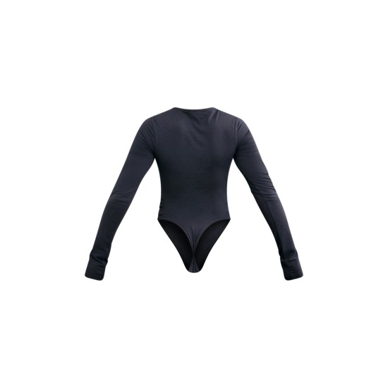 PRETTYLITTLETHING Charcoal Logo Print Long Sleeve Bodysuit PRETTYLITTLETHING Charcoal Logo Print Long Sleeve Bodysuit