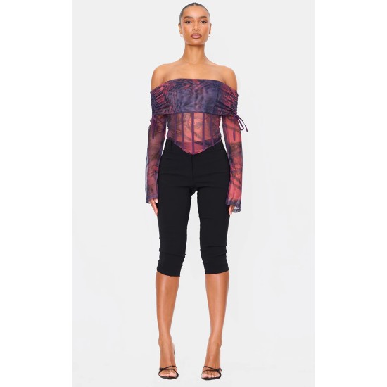 Purple Mesh Bardot Boning Corset Purple Mesh Bardot Boning Corset