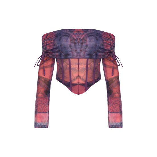 Purple Mesh Bardot Boning Corset Purple Mesh Bardot Boning Corset