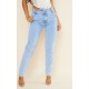 Light Blue Wash Asymmetric Waistband Long Straight Leg Jeans Light Blue Wash Asymmetric Waistband Long Straight Leg Jeans