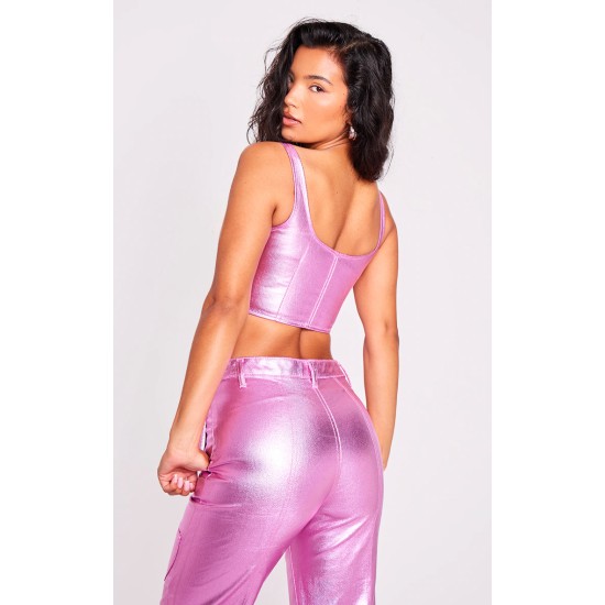 Pink Metallic Denim Stitch Detail Corset Pink Metallic Denim Stitch Detail Corset