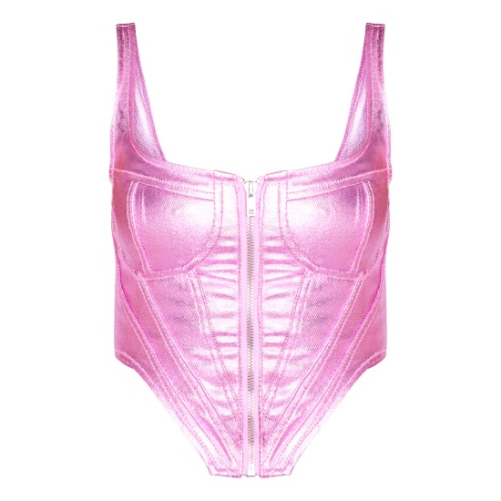 Pink Metallic Denim Stitch Detail Corset Pink Metallic Denim Stitch Detail Corset